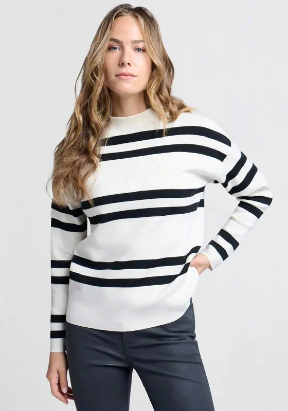 Yaya High Neck Striped Jumper, Cream Hooded Caped Shawl Collar