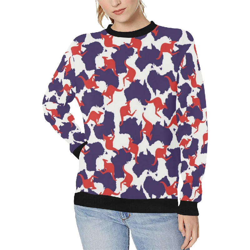 Kangaroo Australian pattern Women's Crew Neck Sweatshirt Hoodie with Back Slit Movement Comfort