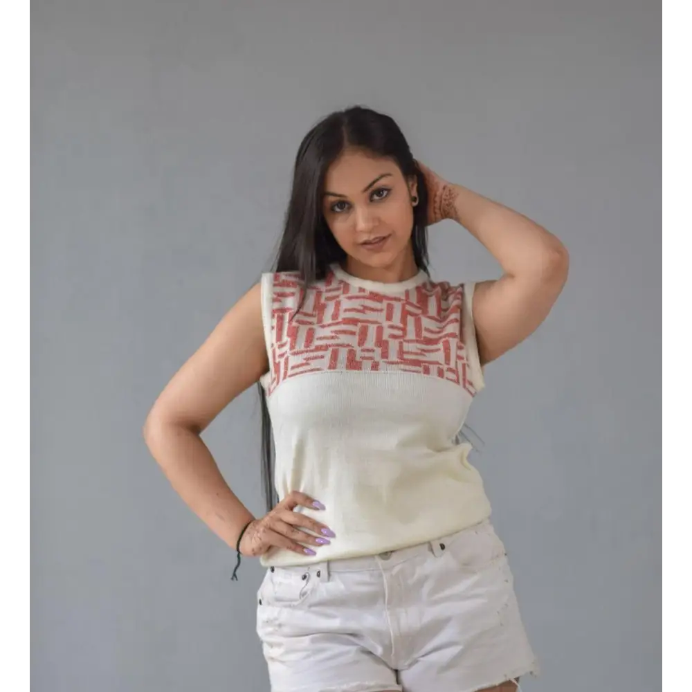Women's Woolen Self Design/Woven Sleeveless Sweater Chenille Brocade Lace