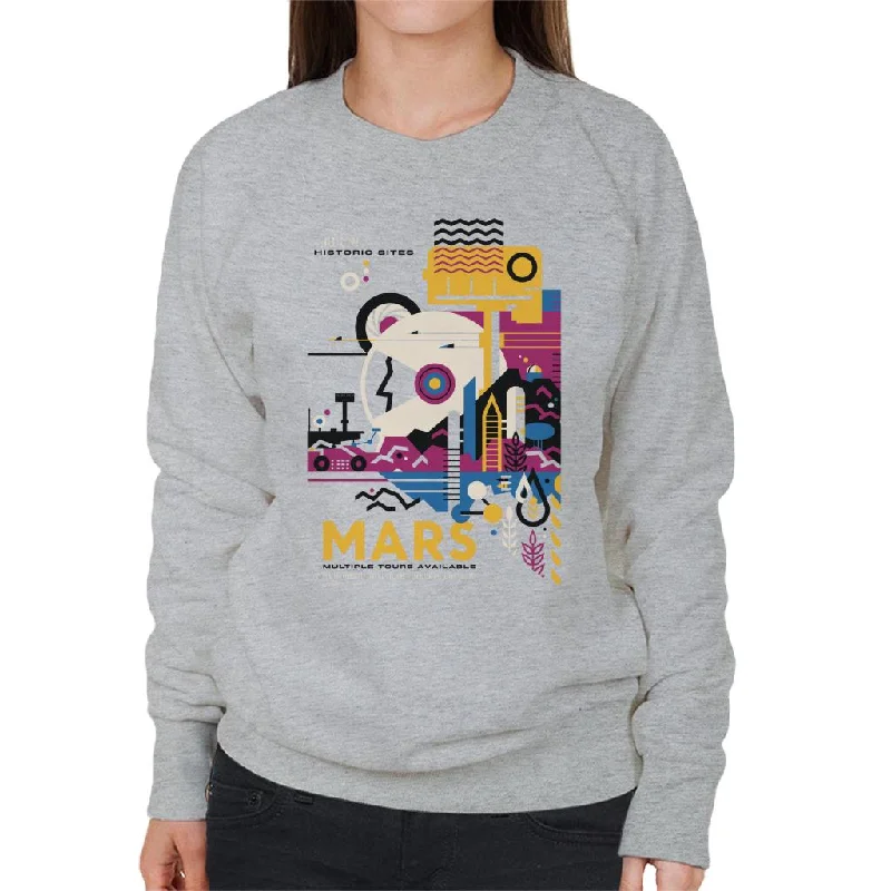 NASA Mars Multiple Tours Interplanetary Travel Poster Women's Sweatshirt Hoodie with Raw Hem Edgy Unfinished