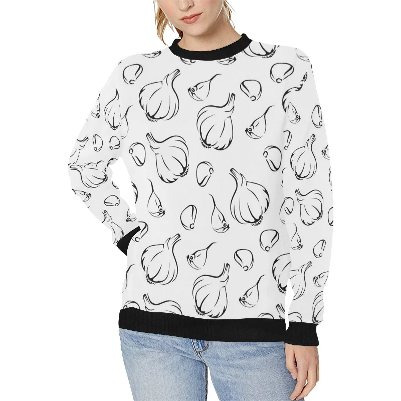 Garlic pattern black white Women's Crew Neck Sweatshirt Hoodie with Pattern Geometric Abstract