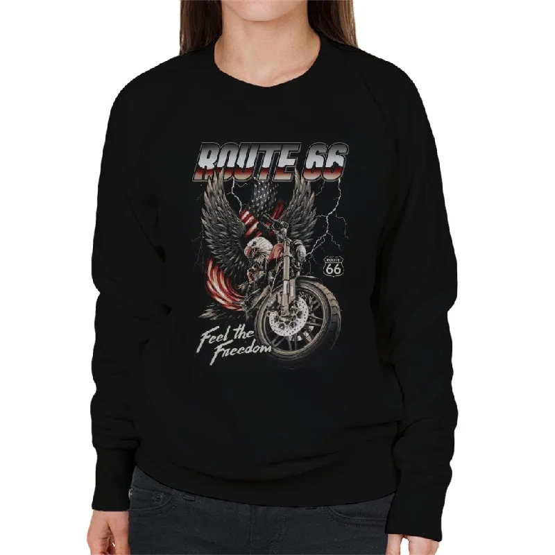 Route 66 Eagle Feel The Freedom Women's Sweatshirt Hoodie with Metallic Shiny Futuristic