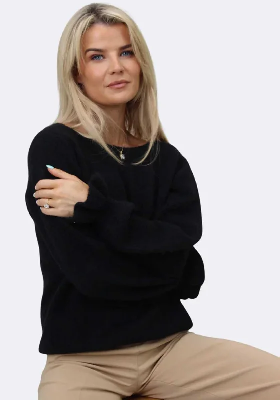 Kate & Pippa Bliss Bow Knit One Size Jumper, Black Print Jacquard Patchwork