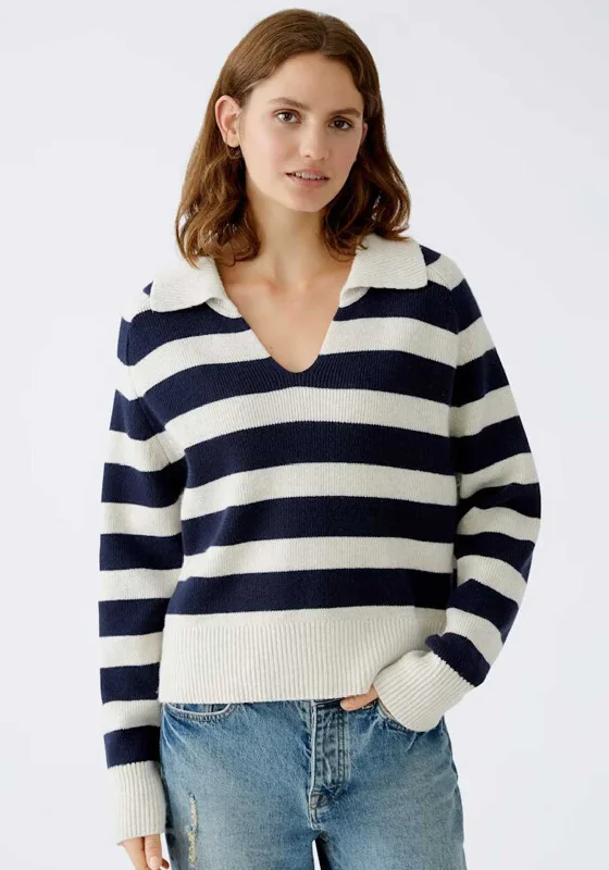 Oui Wool Blend V Neck Collar Jumper, Navy Mesh Fabric Canvas Fabric Denim Fabric