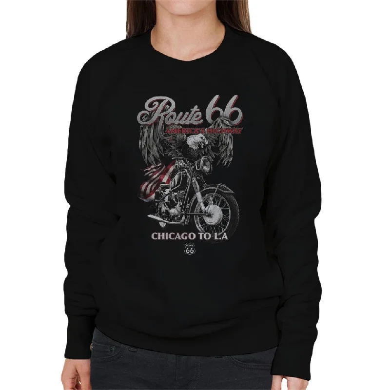 Route 66 Eagle Rider Women's Sweatshirt Hoodie with Distressed Vintage Worn