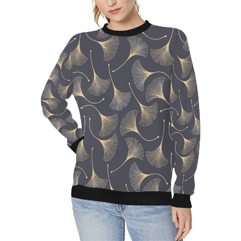 Gold ginkgo leaves Women's Crew Neck Sweatshirt Cotton Hoodie Fleece Lining Warmth