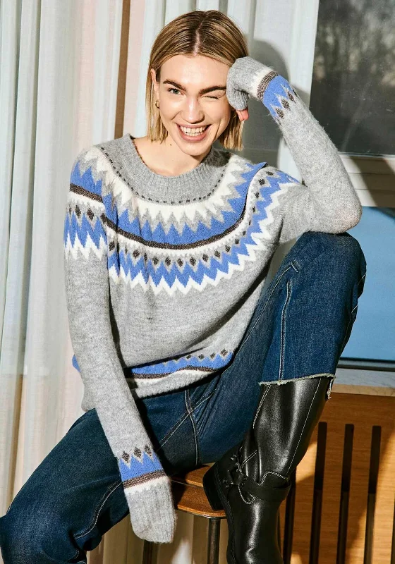 Freequent Mayfair Fairisle Jumper, Grey Slim Fit Regular Fit Oversized