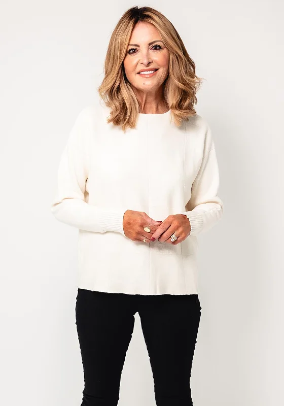 D.e.c.k by Decollage Knit One Size Jumper, Cream Welt Pockets Slit Pockets Flap Pockets