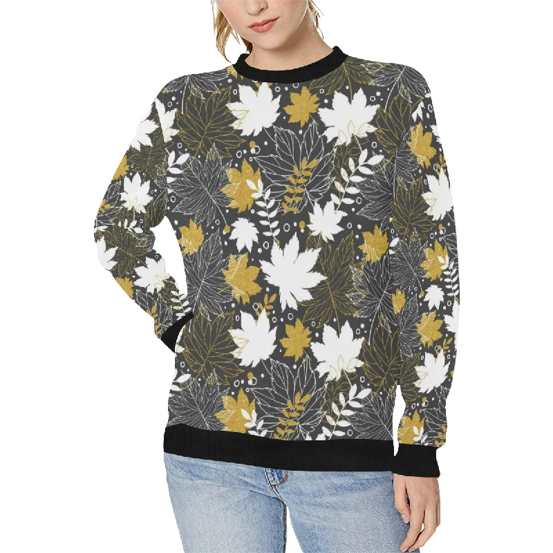 Beautiful gold autumn maple leaf pattern Women's Crew Neck Sweatshirt Hoodie with Earth Tones Natural Calm