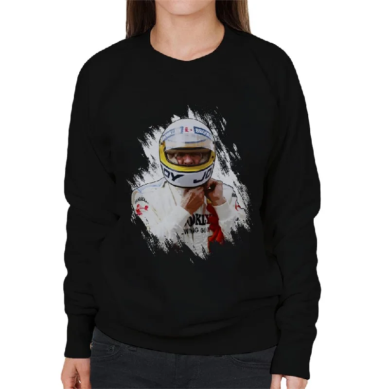 Motorsport Images Jody Scheckter Italian GP Helmet Women's Sweatshirt Hoodie with Hem Embroidery Detailed Premium