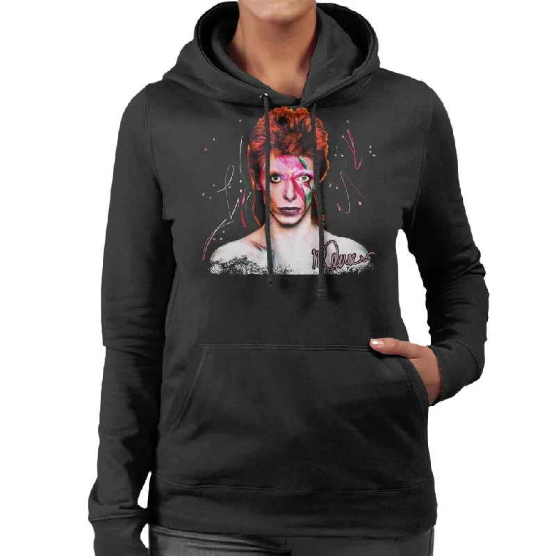 Sidney Maurer Original Portrait Of David Bowie Aladdin Sane Women's Hooded Sweatshirt Hoodie with Cropped Fit Short Trendy