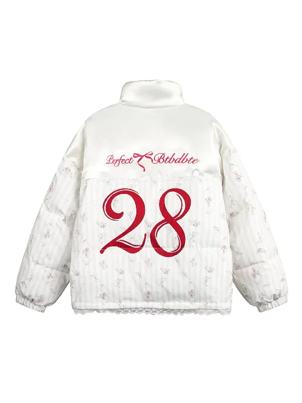 'To Alice' Coquette Ribbon Floral Print Cotton Padded Puffer Jacket Wool Jacket Cashmere Jacket Tweed Jacket