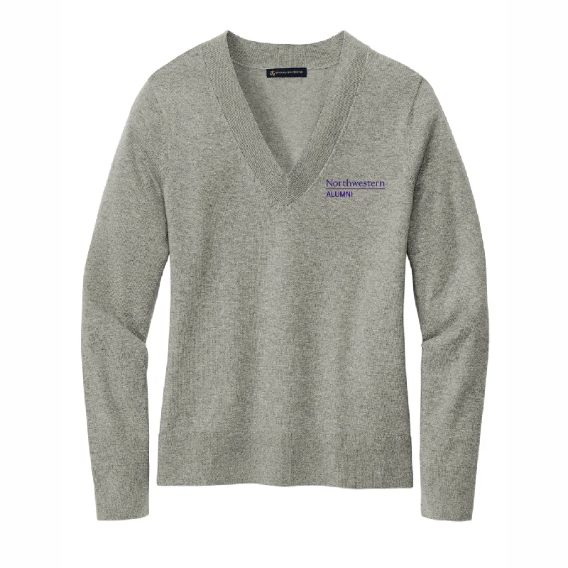 Northwestern Wildcats Women's Alumni V-Neck Sweater Ribbed Striped Patterned