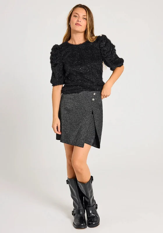 Freequent Metallic Fringe Jumper, Black Cotton Fabric Linen Fabric Terry Fabric