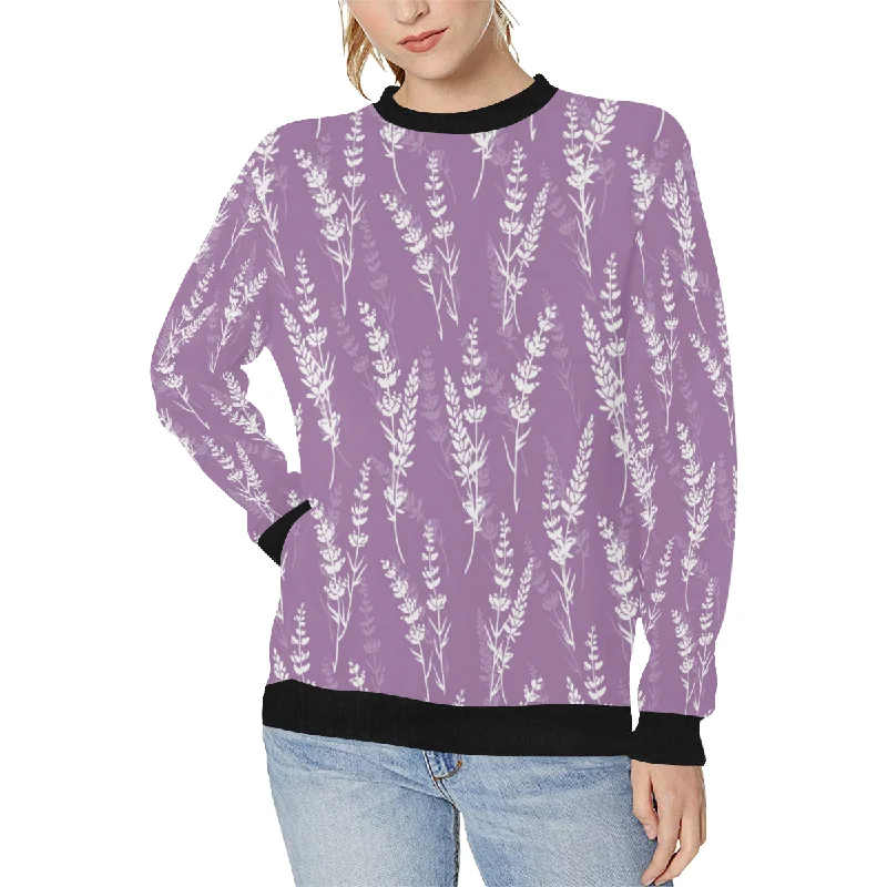 Lavender flowers purple pattern Women's Crew Neck Sweatshirt Hoodie with Sequins Glamorous Eye-catching