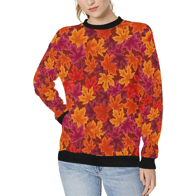 Autumn maple leaf pattern Women's Crew Neck Sweatshirt Hoodie with Reflective Safety Nightwear