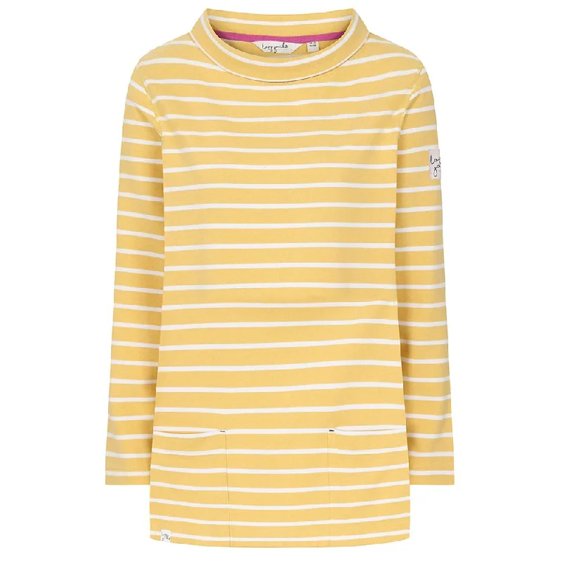 LJ94S - Striped Roll Neck Sweatshirt - Lemon Hoodie with Typography Text Message