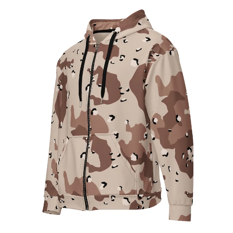 DBDB Desert Camo Handmade Zip Hoodie Hoodie with Belted Waist Structured Tailored