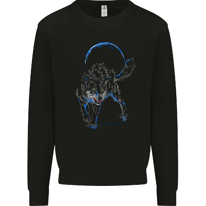 Abstract Wolf With the Moon Werewolf Lycan Mens Sweatshirt Jumper Hoodie with Hem Ribbing Snug Secure