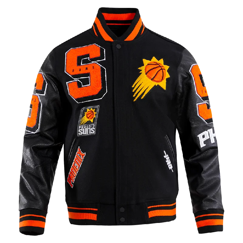 NBA PHOENIX SUNS MASHUP MEN'S RIB WOOL VARSITY JACKET (BLACK) Hooded Jacket Caped Jacket Shawl Collar Jacket