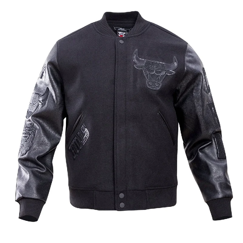 NBA CHICAGO BULLS TRIPLE BLACK MEN'S VARSITY JACKET (BLACK) Wool Fabric Cashmere Fabric Tweed Fabric