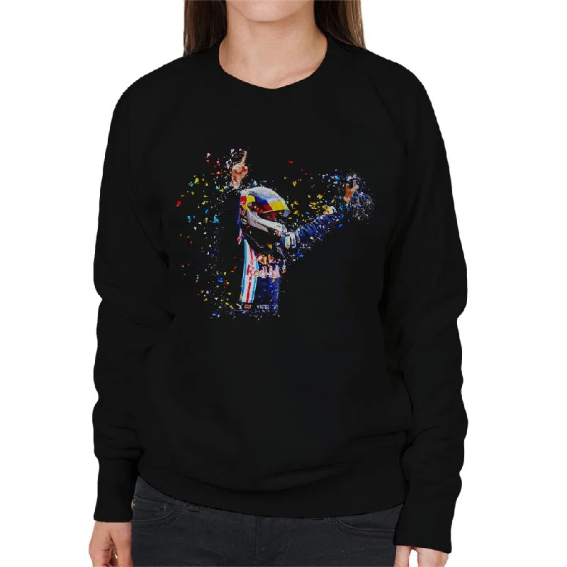 Motorsport Images Vettel Celebrates Victory Parc Ferme Women's Sweatshirt Hoodie with Rhinestones Sparkly Elegant