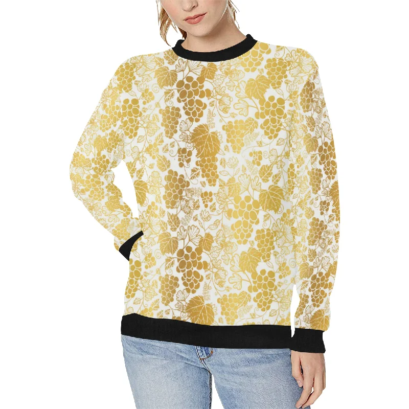 Gold grape pattern Women's Crew Neck Sweatshirt Hoodie with Thumb Holes Functional Cozy