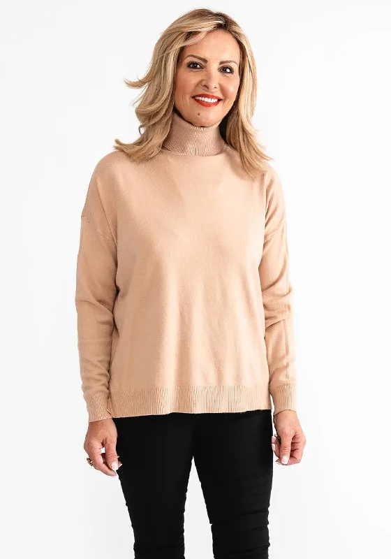 D.E.C.K By Decollage One Size Roll Neck Sweater, Camel Notch Collar Peter Pan Collar Cowl Neck