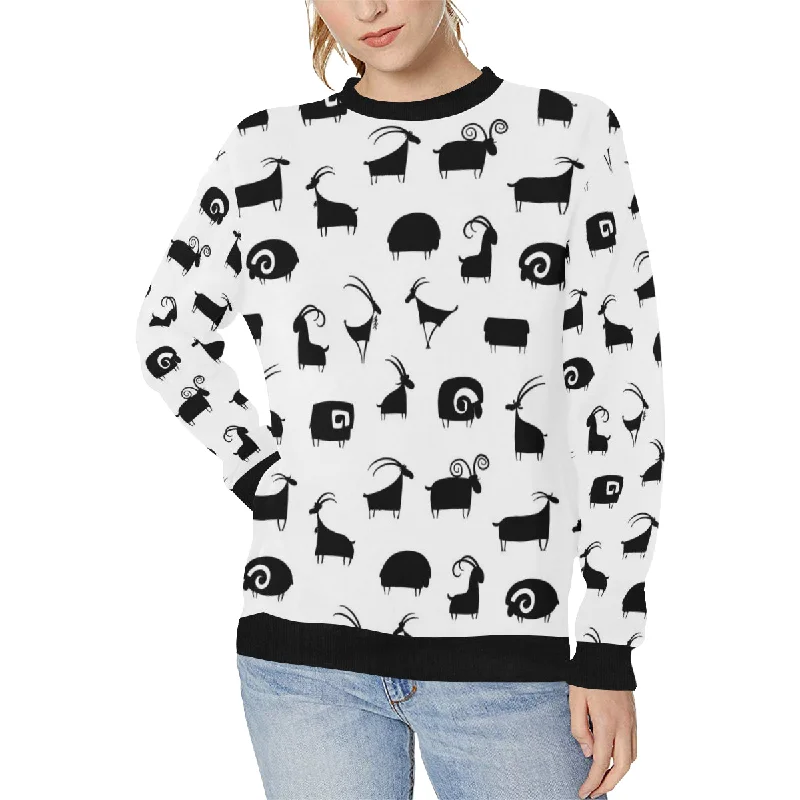 Goat ram pattern Women's Crew Neck Sweatshirt Hoodie with Hood Adjustable Protection