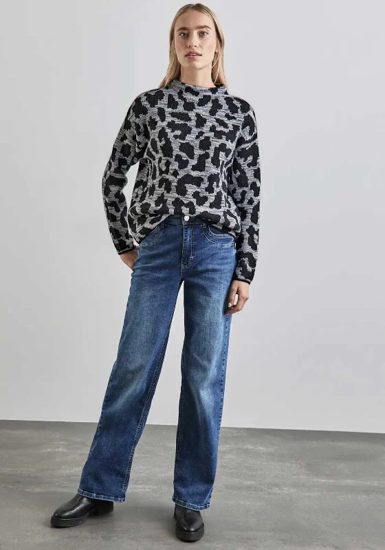 Street One Leopard Print Knit Jumper, Grey Polka Dot Checkered Tartan