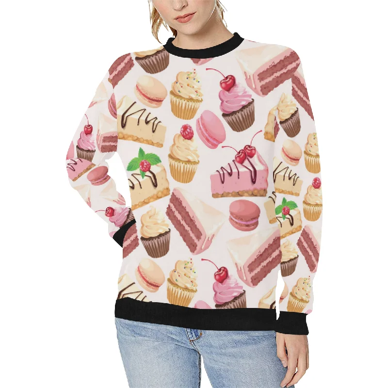 Cake cupcake sweets pattern Women's Crew Neck Sweatshirt Hoodie with Hem Contrast Bold Stylish
