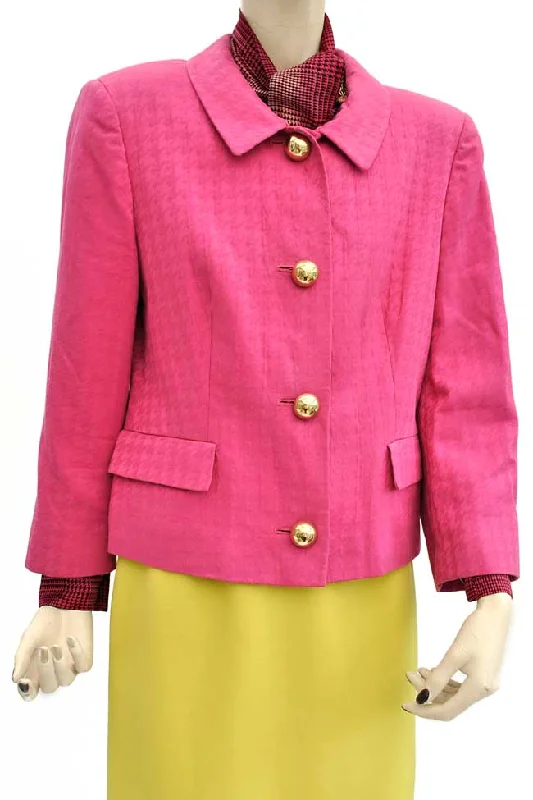 Vintage 80s Fuscia Pink Jaeger Jacket Ribbed Jacket Pleated Jacket Ruffled Jacket