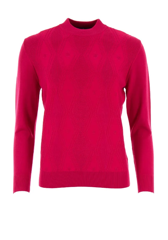 Castle of Ireland Embellished Diamond Knit Jumper, Pink Toggled Drawstring Belted