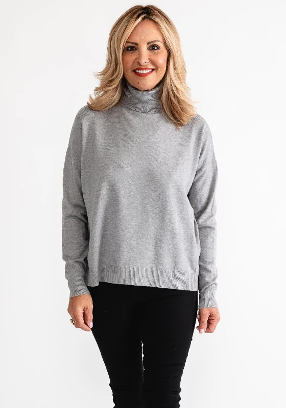 D.E.C.K By Decollage One Size Roll Neck Sweater, Grey Hooded Caped Shawl Collar