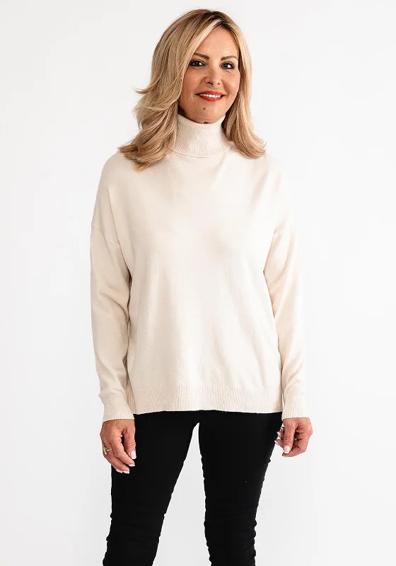 D.E.C.K By Decollage One Size Roll Neck Sweater, Beige Zippered Buttoned Snapped