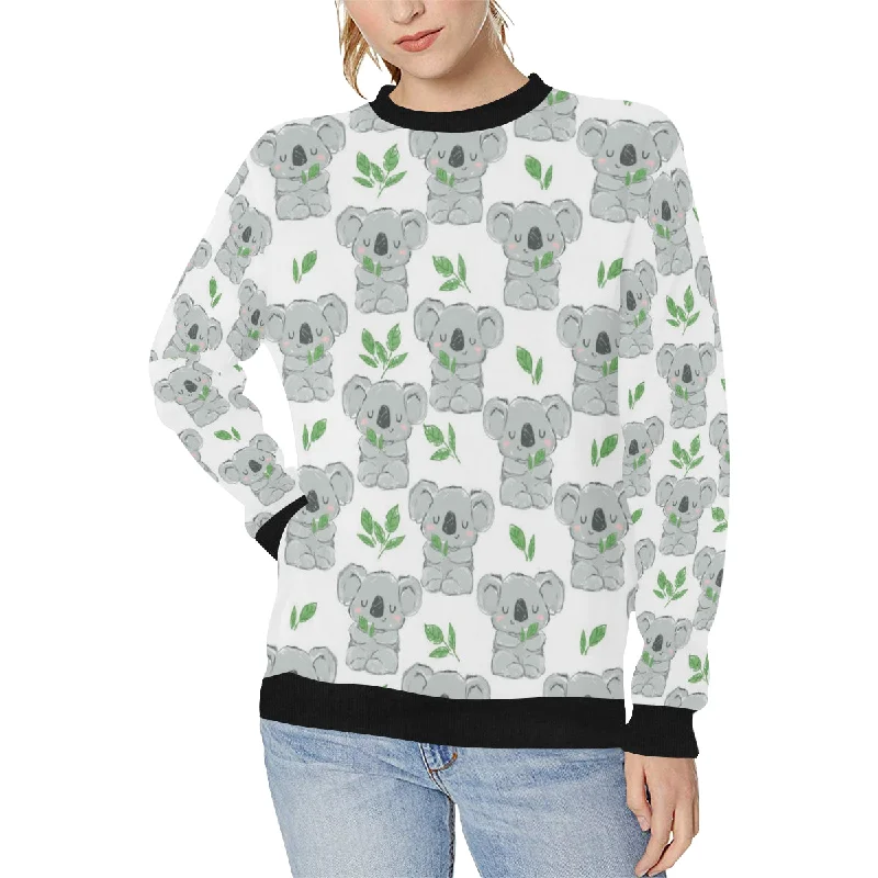Hand drawn Koala leaves pattern Women's Crew Neck Sweatshirt Hoodie with Raglan Sleeves Sporty Comfortable
