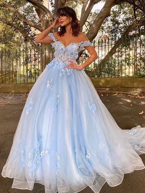 Ball Gown Tulle Applique Off-the-Shoulder Sleeveless Sweep/Brush Train Dresses TPP0001427