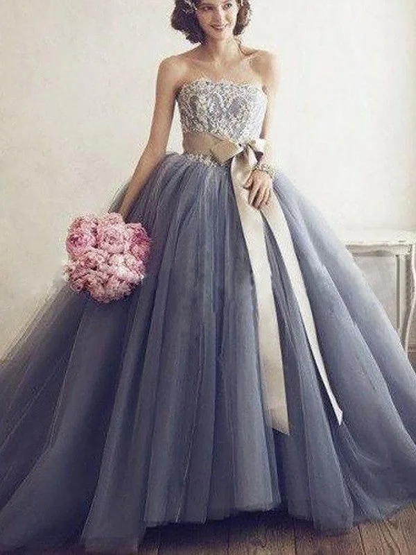 Ball Gown Sweetheart Sleeveless Applique Tulle Sweep/Brush Train Dresses TPP0002125