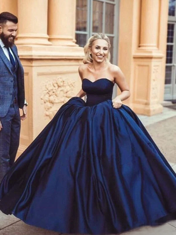 Ball Gown Sleeveless Sweetheart Sweep/Brush Train Ruffles Satin Dresses TPP0002217