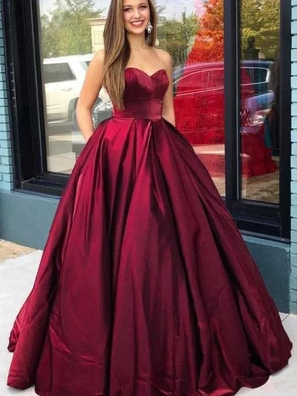 Ball Gown Sleeveless Satin Sweetheart Ruffles Floor-Length Dresses TPP0004165
