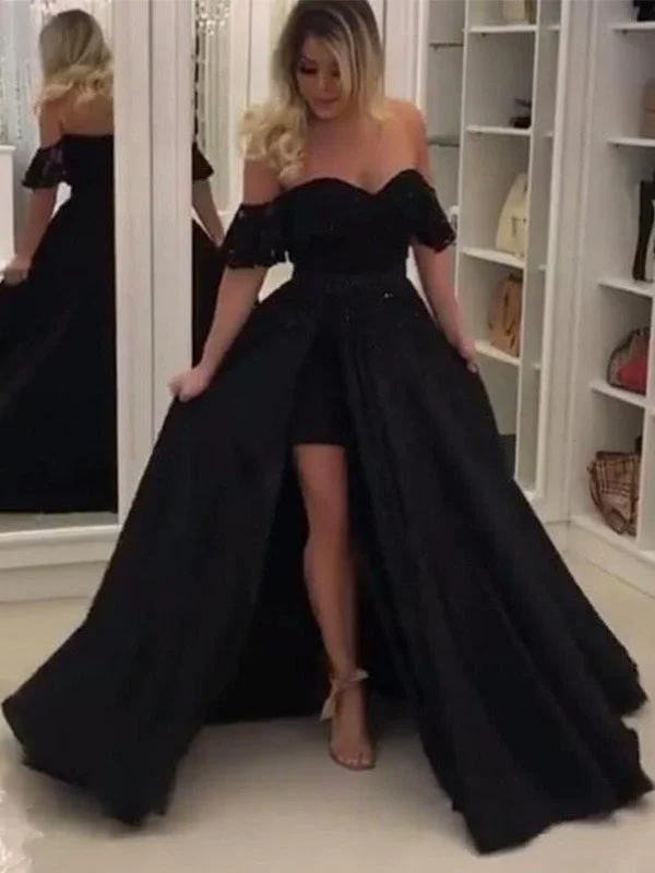 Ball Gown Sleeveless Off-the-Shoulder Sweep/Brush Train Lace Satin Dresses TPP0002090