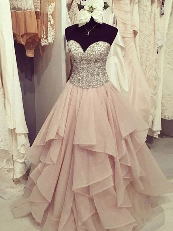 Ball Gown Sweetheart Sleeveless Floor-Length Beading Chiffon Dresses TPP0001877