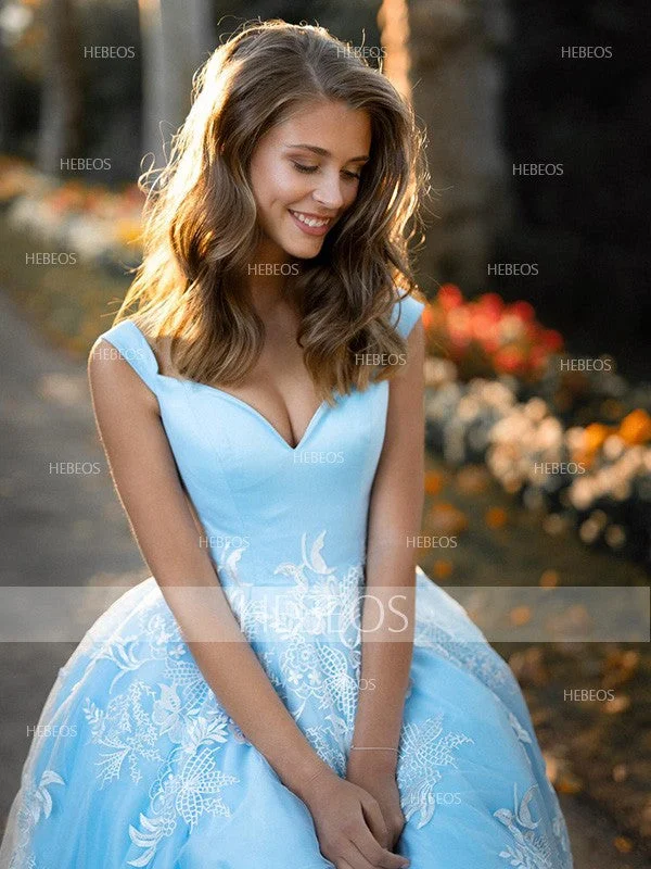 Ball Gown Tulle Applique V-neck Sleeveless Sweep/Brush Train Dresses TPP0009069