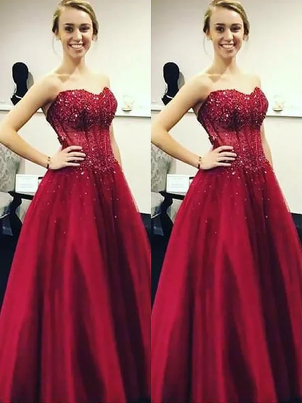 Ball Gown Sleeveless Sweetheart Beading Floor-Length Satin Dresses TPP0002207