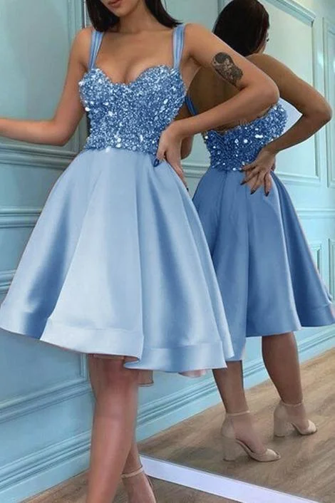 Short sequins beaded sweetheart ruffles homecoming dresses c3216