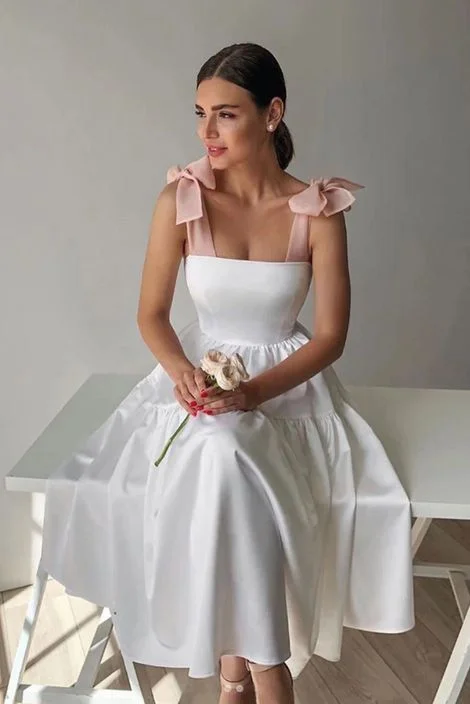 White satin short prom dress white homecoming dress c3025