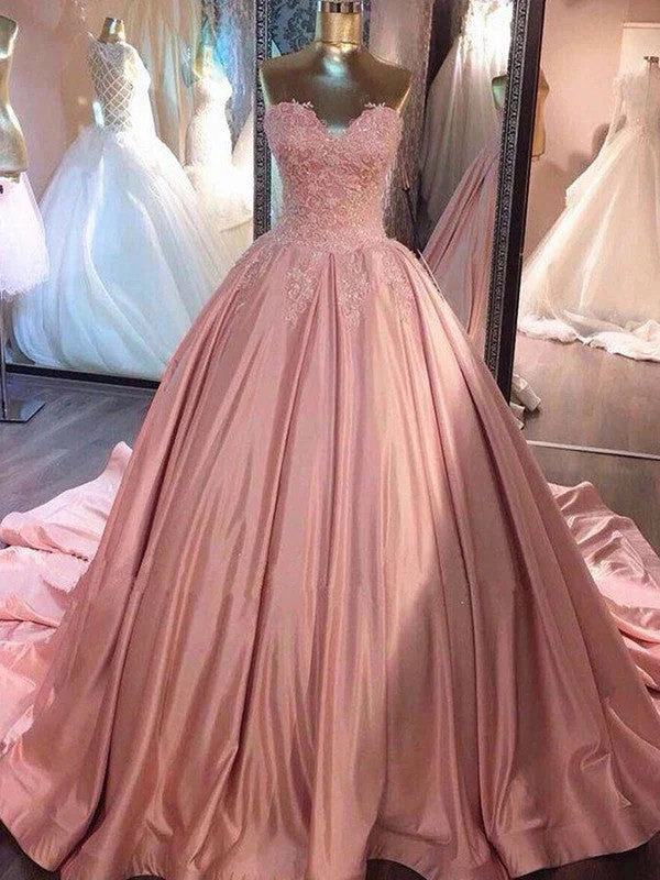 Ball Gown Sleeveless Sweetheart Court Train Lace Satin Dresses TPP0001701