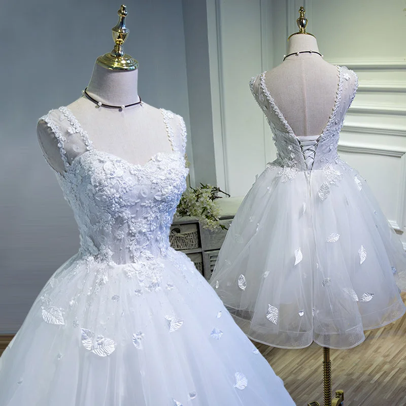 White A line lace short homecoming dress c3215