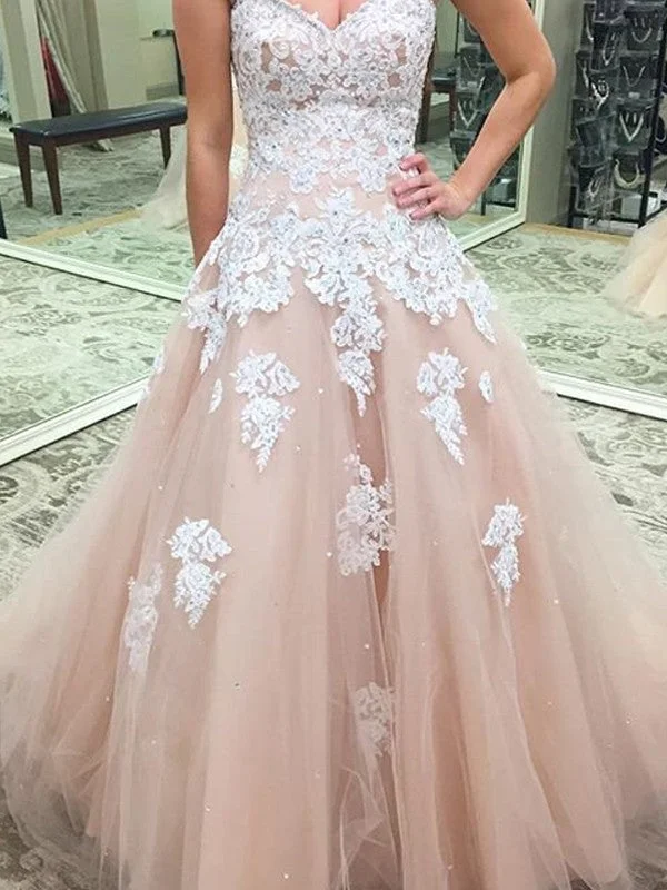 Ball Gown Sweetheart Sleeveless Applique Tulle Floor-Length Dresses TPP0001938