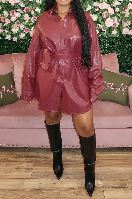 Stylish Snap Button Leather Dress